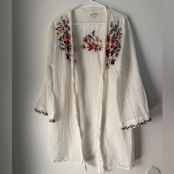 Cost Plus World Market Dresses & Skirts - Cost Plus World Market Cream Floral Embroidered Robe Boho